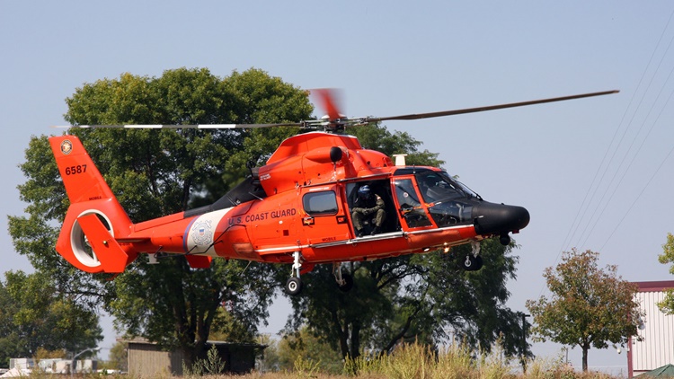 U.S. Coast Guard helicopter landing at Rockwell Collins