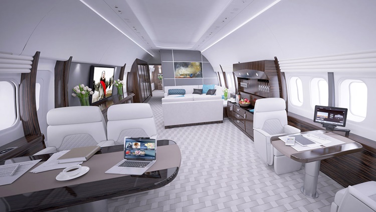Business jet cabin lounge